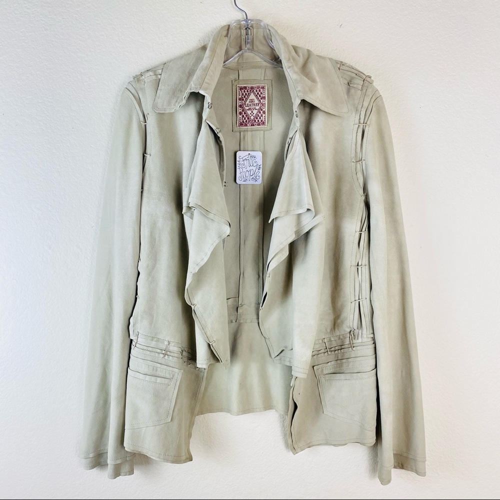 Free People Goat Leather Ruffle Jacket